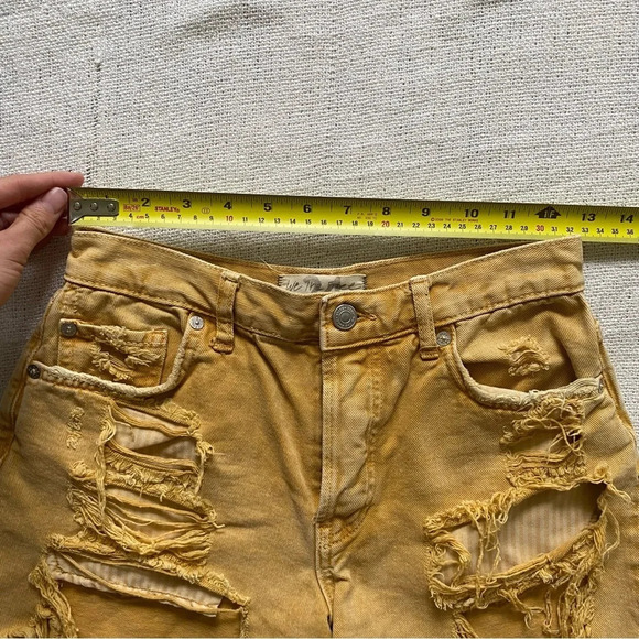 WE The Free Free People Maggie Destroyed yellow 100% Cotton Jean Shorts  Size 24 - Picture 10 of 12